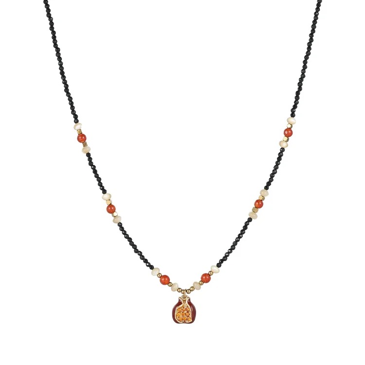 16 Nights Pomegranate Necklace Copper Alloy Original Design Handmade Beaded Retro Light Luxury Red Clavicle Chain for Women