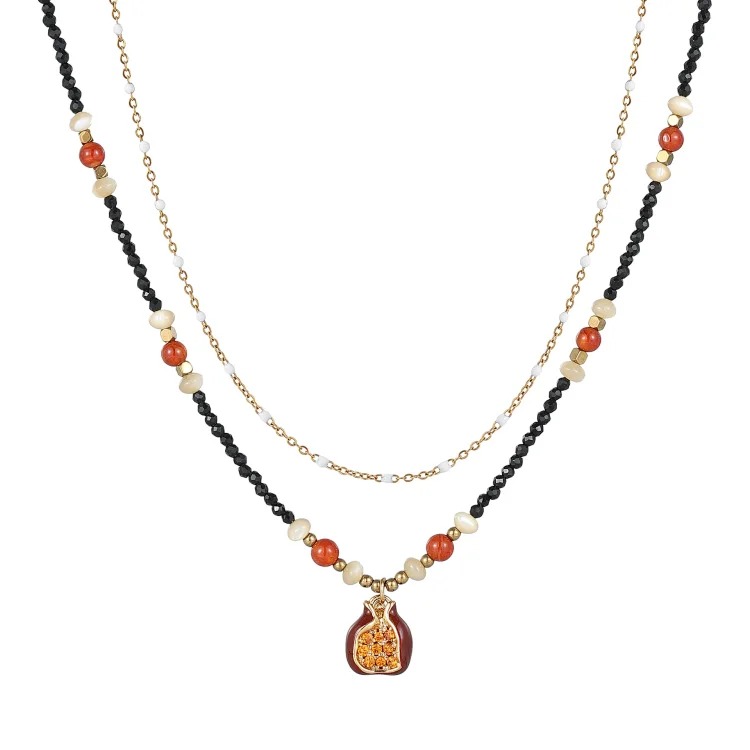 16 Nights Pomegranate Necklace Copper Alloy Original Design Handmade Beaded Retro Light Luxury Red Clavicle Chain for Women