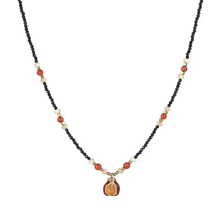 16 Nights Pomegranate Necklace Copper Alloy Original Design Handmade Beaded Retro Light Luxury Red Clavicle Chain for Women