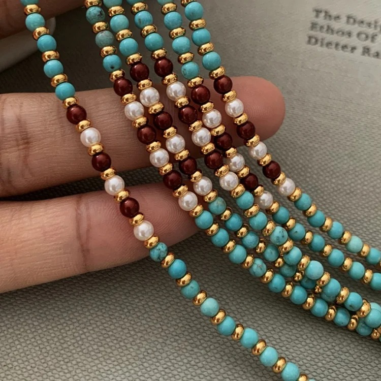 Turquoise Red Agate Shijia Pearl Bead Necklace Feminine Internet Celebrity Light Luxury New Chinese Style National Style Clavicle Necklace image 5