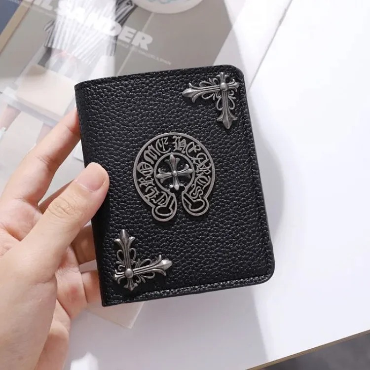 Chrome Hearts Kroxin's new lychee pattern wallet, trendy card holder, large capacity, high-value cash, ultra-thin multi-card slot card holder