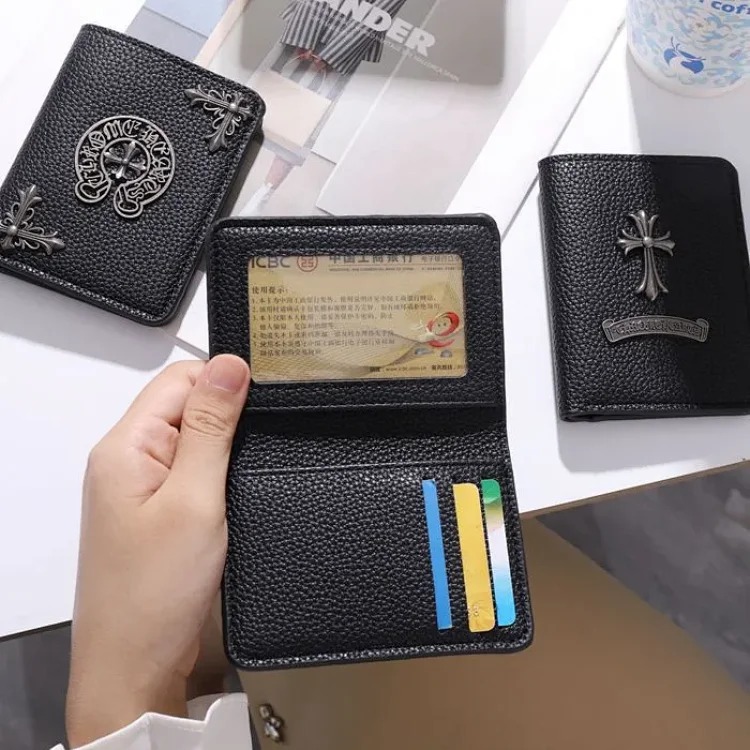 Chrome Hearts Kroxin's new lychee pattern wallet, trendy card holder, large capacity, high-value cash, ultra-thin multi-card slot card holder