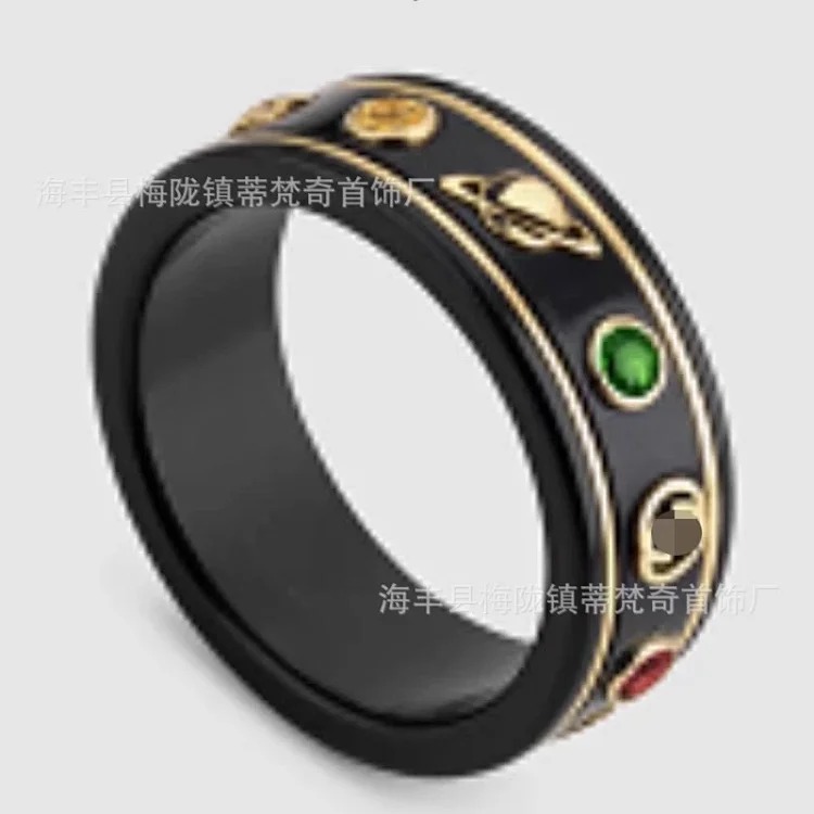 Gucci Gujia Double GS925 Pure Silver Ceramic Ring Planet Bee Male and Female Couple Ring Gift High Edition One Piece Dropshipping