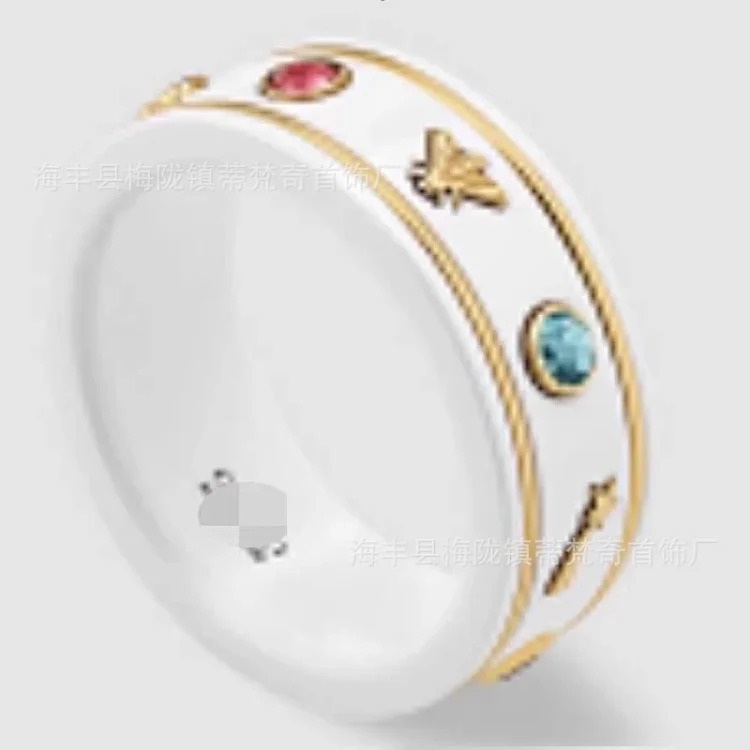Gucci Gujia Double GS925 Pure Silver Ceramic Ring Planet Bee Male and Female Couple Ring Gift High Edition One Piece Dropshipping