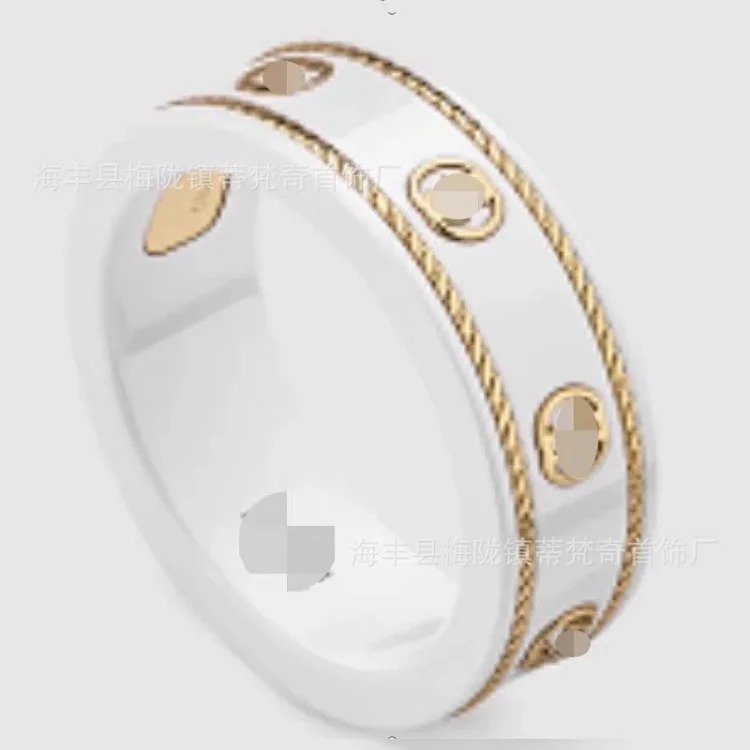 Gucci Gujia Double GS925 Pure Silver Ceramic Ring Planet Bee Male and Female Couple Ring Gift High Edition One Piece Dropshipping