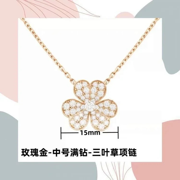 18k rose gold clover necklace V gold full diamond petals single diamond light luxury clover clavicle necklace for girlfriend image 2