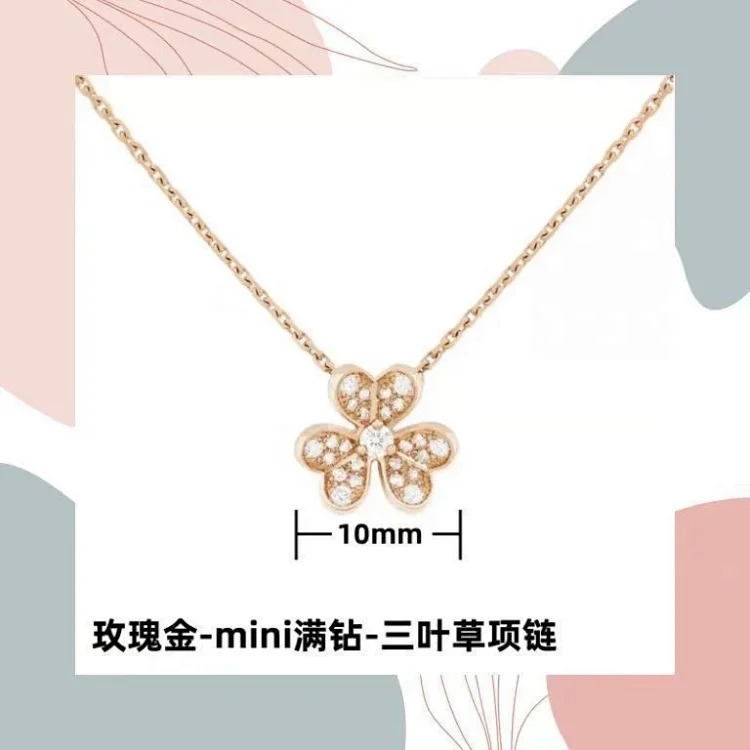 18k rose gold clover necklace V gold full diamond petals single diamond light luxury clover clavicle necklace for girlfriend image 5