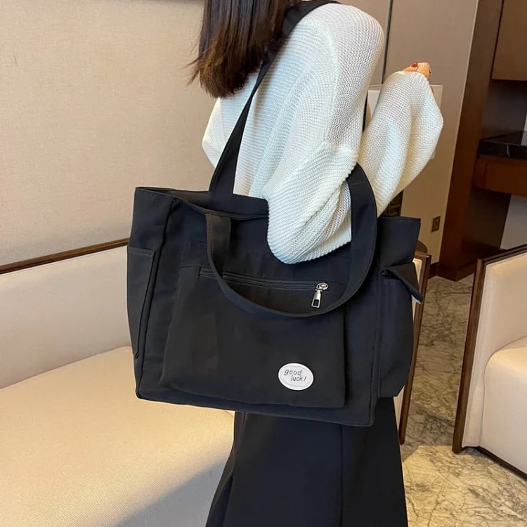 Solid Color Women's Shoulder Bag Casual Large Capacity Tote Bag Women's New Versatile Commuting Tuition Portable Crossbody Bag