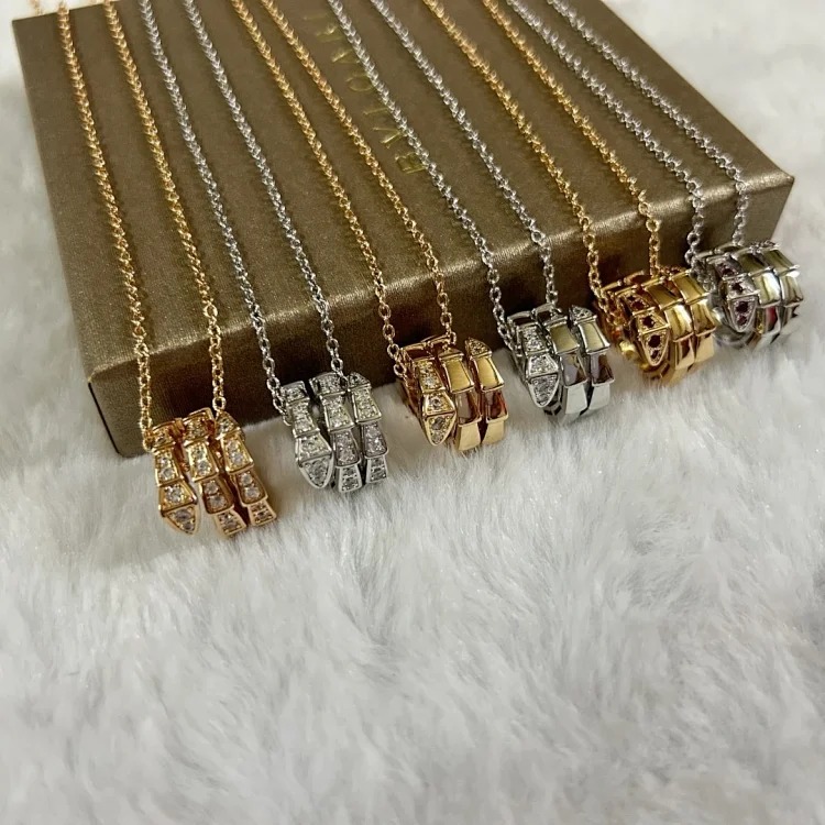 Chanel Top lead free BV double circle full diamond head and tail diamond snake necklace white gold rose gold