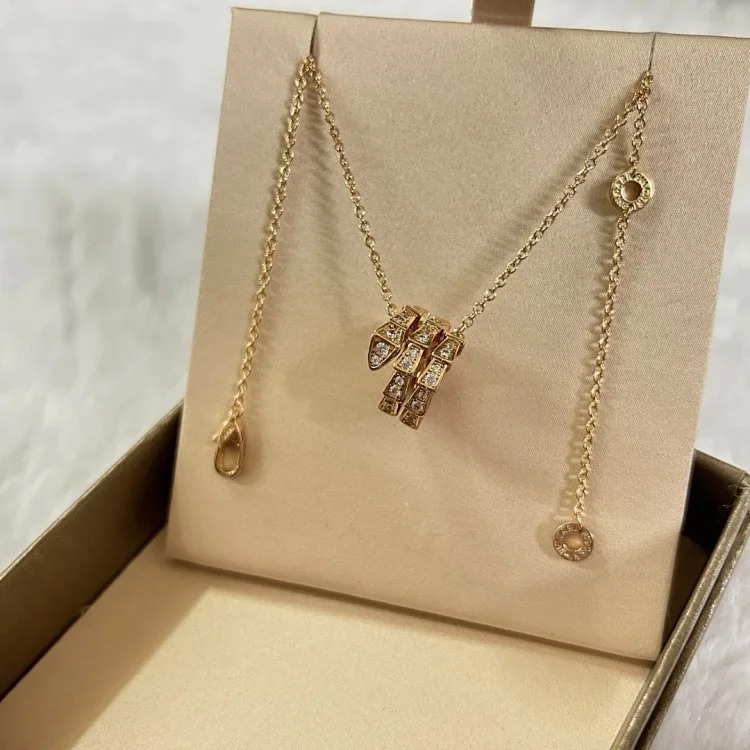 Chanel Top lead free BV double circle full diamond head and tail diamond snake necklace white gold rose gold