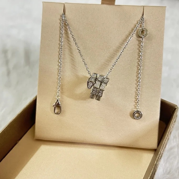 Chanel Top lead free BV double circle full diamond head and tail diamond snake necklace white gold rose gold