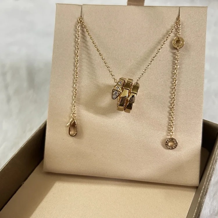 Chanel Top lead free BV double circle full diamond head and tail diamond snake necklace white gold rose gold
