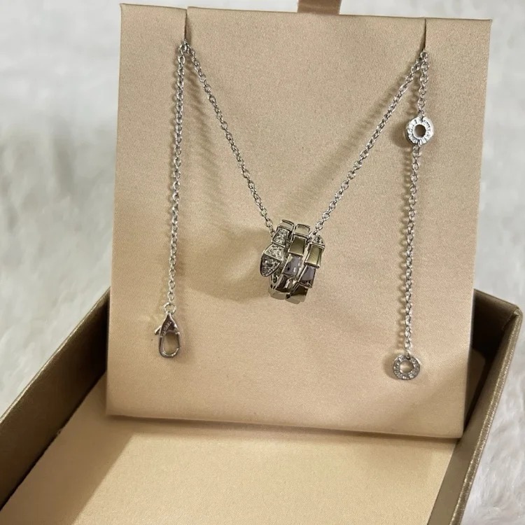 Chanel Top lead free BV double circle full diamond head and tail diamond snake necklace white gold rose gold