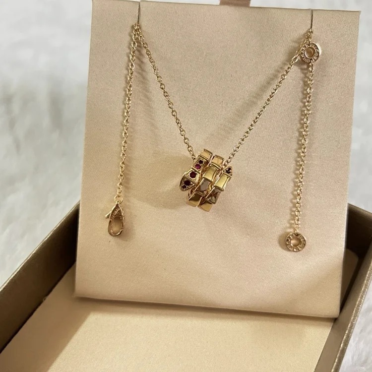 Chanel Top lead free BV double circle full diamond head and tail diamond snake necklace white gold rose gold