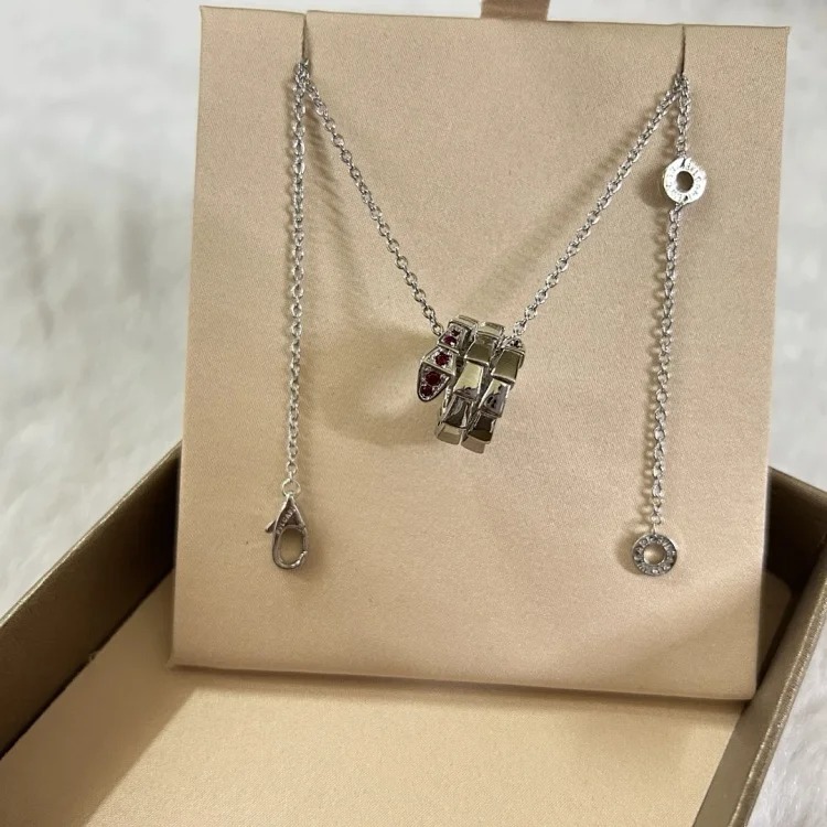 Chanel Top lead free BV double circle full diamond head and tail diamond snake necklace white gold rose gold