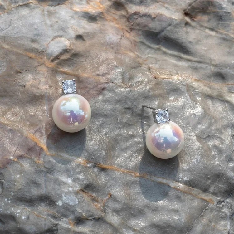 Heavenly Lady Aurora Pink Akoya Imitation Seawater Pearl Earrings 925 Sterling Silver High-end Princess Diana Earrings Earrings Jewelry