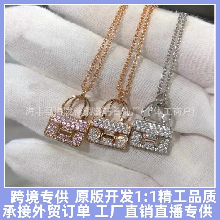 H Kangkang bag necklace women niche versatile design letter pendant rose gold full diamond clavicle chain manufacturer wholesale