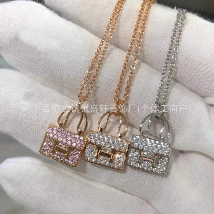 H Kangkang bag necklace women niche versatile design letter pendant rose gold full diamond clavicle chain manufacturer wholesale