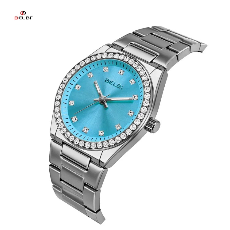 New women's watch fashionable stainless steel inlaid with rhinestone women's watch trendy luminous waterproof watch