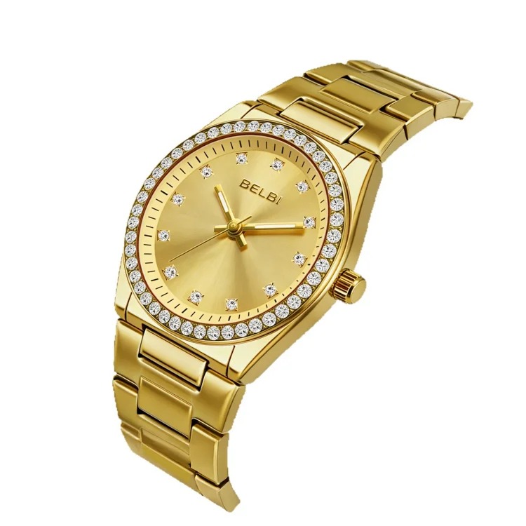 New women's watch fashionable stainless steel inlaid with rhinestone women's watch trendy luminous waterproof watch