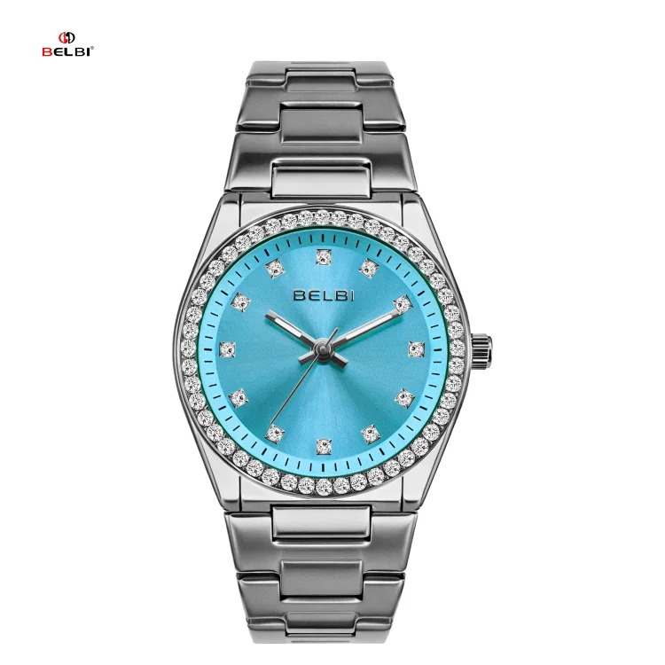 New women's watch fashionable stainless steel inlaid with rhinestone women's watch trendy luminous waterproof watch