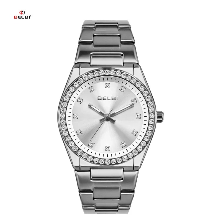 New women's watch fashionable stainless steel inlaid with rhinestone women's watch trendy luminous waterproof watch