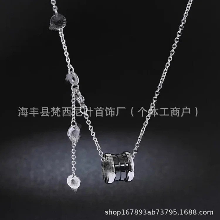 Baoge Little Red Charity Black Ceramic Spring Necklace for Male and Female Couples 18k Silver Clavicle Chain Wholesale Manufacturer image 2