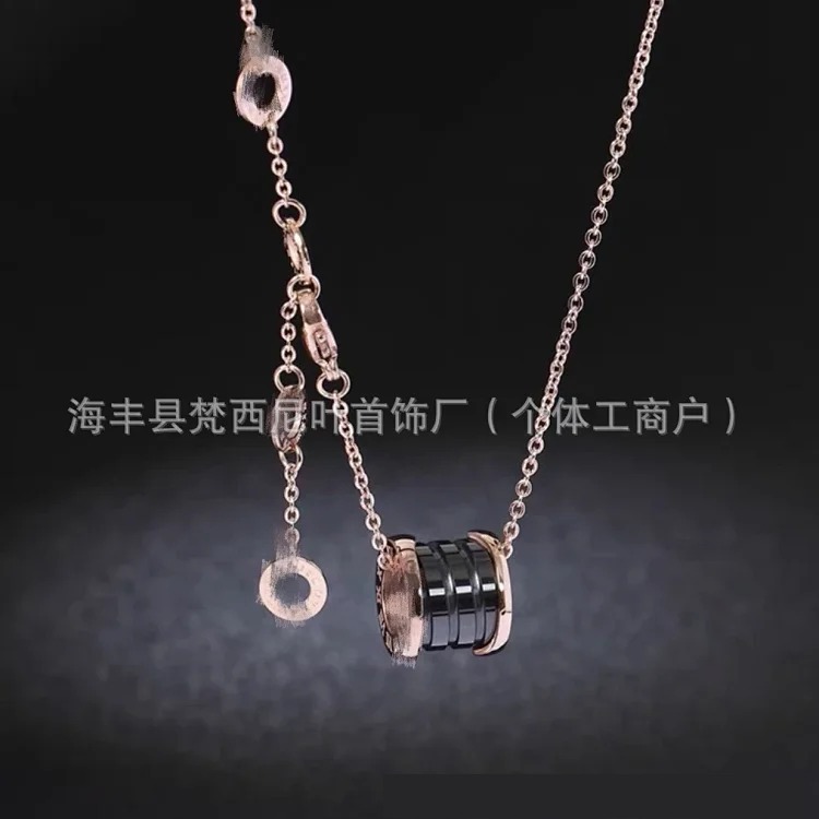 Baoge Little Red Charity Black Ceramic Spring Necklace for Male and Female Couples 18k Silver Clavicle Chain Wholesale Manufacturer image 3