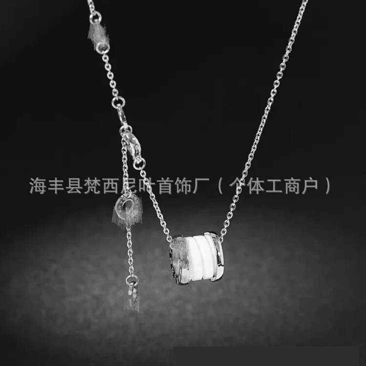 Baoge Little Red Charity Black Ceramic Spring Necklace for Male and Female Couples 18k Silver Clavicle Chain Wholesale Manufacturer image 4