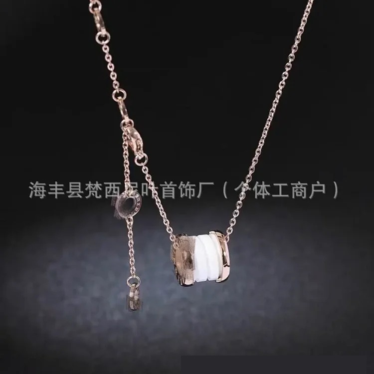 Baoge Little Red Charity Black Ceramic Spring Necklace for Male and Female Couples 18k Silver Clavicle Chain Wholesale Manufacturer image 5