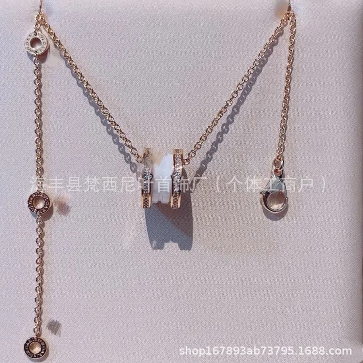 Baoge Little Red Charity Black Ceramic Spring Necklace for Male and Female Couples 18k Silver Clavicle Chain Wholesale Manufacturer image 6