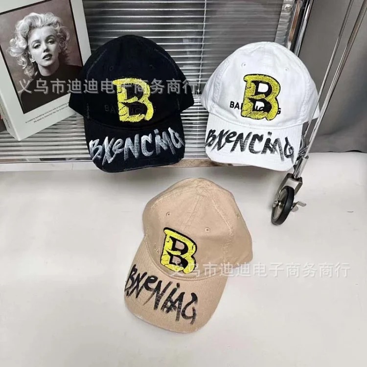 Notched graffiti embroidery washed baseball hats for men and women embroidered ins ripped peaked caps trend-CY