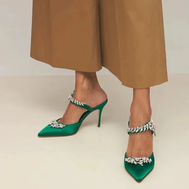 Rhinestone high-heeled shoes for women summer 2025 new fashion fairy style sexy Baotou back empty sandals stiletto heel Mule drag(pic5) Rhinestone high-heeled shoes for women summer 2025 new fashion fairy style sexy Baotou back empty sandals stiletto heel Mule drag