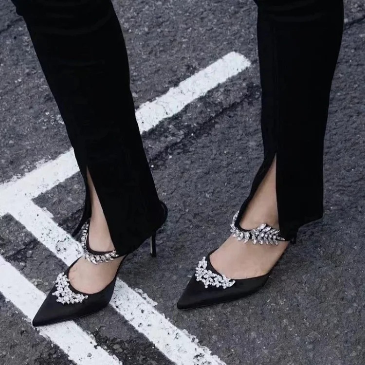 Rhinestone high-heeled shoes for women summer 2025 new fashion fairy style sexy Baotou back empty sandals stiletto heel Mule drag(pic6) Rhinestone high-heeled shoes for women summer 2025 new fashion fairy style sexy Baotou back empty sandals stiletto heel Mule drag