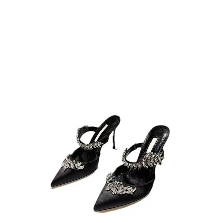 Rhinestone high-heeled shoes for women summer 2025 new fashion fairy style sexy Baotou back empty sandals stiletto heel Mule drag(pic7) Rhinestone high-heeled shoes for women summer 2025 new fashion fairy style sexy Baotou back empty sandals stiletto heel Mule drag