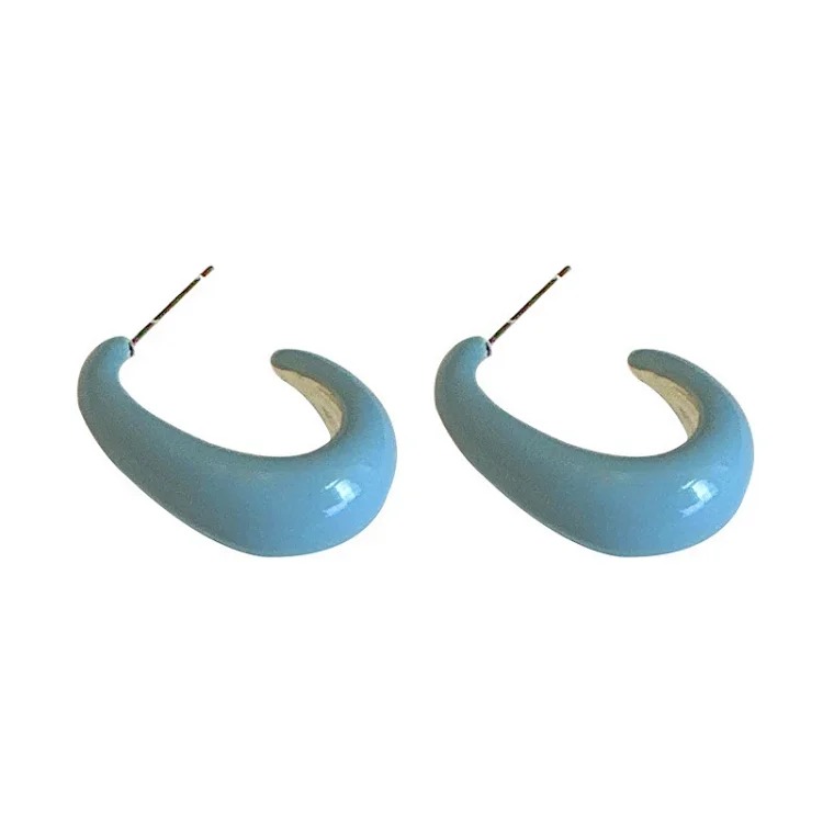 Autumn and winter milk style gentle square C circle dripping glazed mosquito coil ear clip high-end simple 925 silver nail earrings jewelry for women