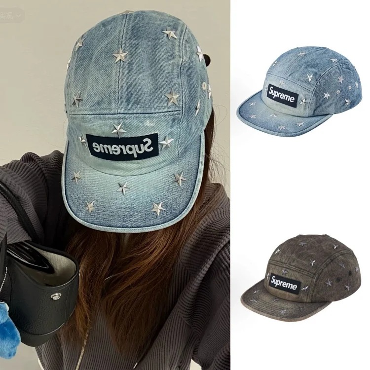 Chanel Original development SUP star embroidered boxlogo washed denim two-color peaked cap