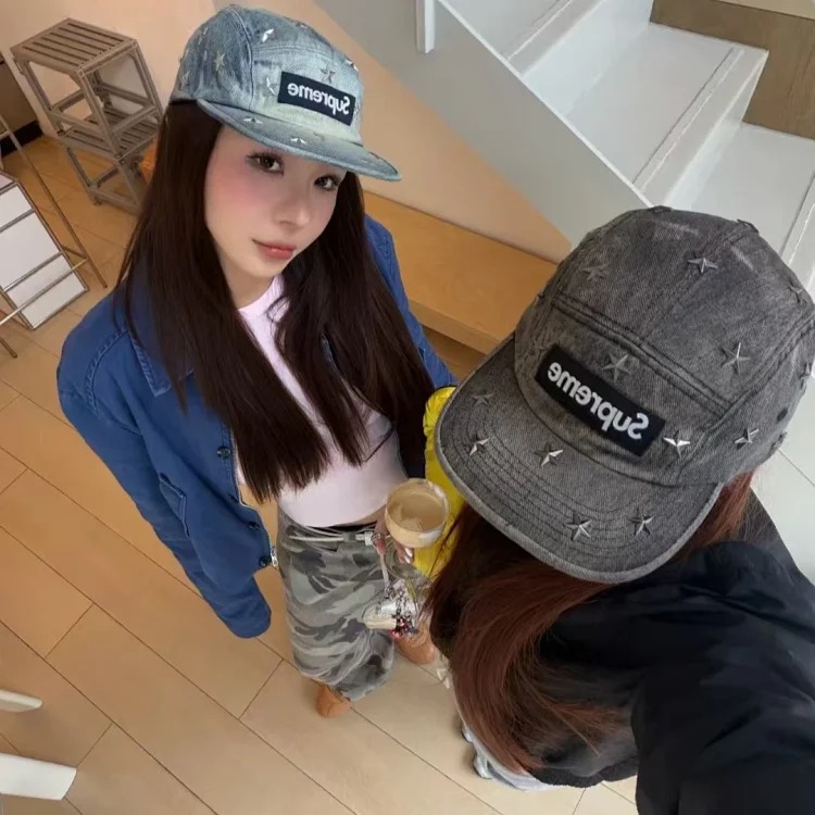 Chanel Original development SUP star embroidered boxlogo washed denim two-color peaked cap