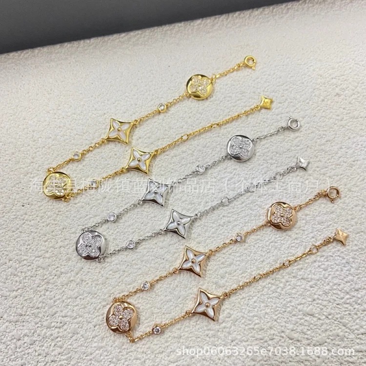 New pointed flower with diamond four-leaf clover red agate four-flower bracelet for women, light luxury, white and high-end rose gold image 2