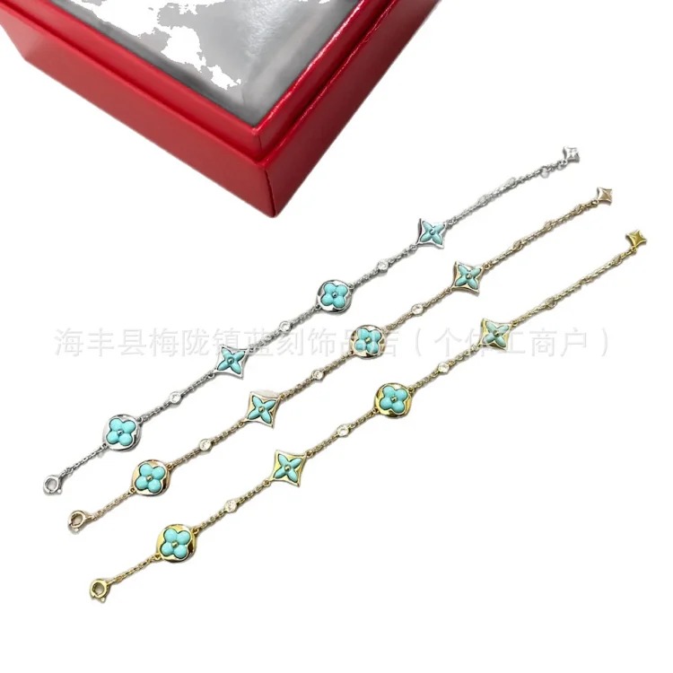 New pointed flower with diamond four-leaf clover red agate four-flower bracelet for women, light luxury, white and high-end rose gold image 5