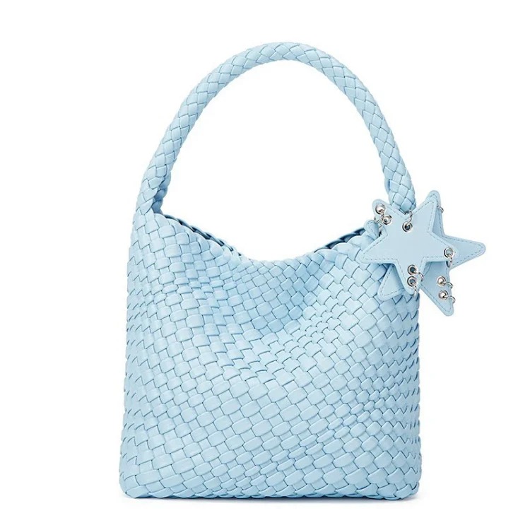 2025 new champagne color hand-woven tote bag large capacity high-end fashion portable shoulder bucket bag trendy image 6