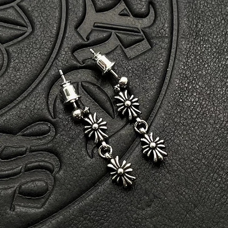 Trendy jewelry Thai silver cross flower tassel earrings collection earrings sterling silver needle exaggerated niche high-end sense image 6