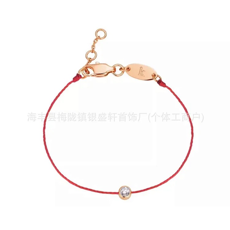French 18K gold black rope bracelet for women with design sense of single round diamond, natal year of dragon, red rope bracelet, limited edition for year of dragon