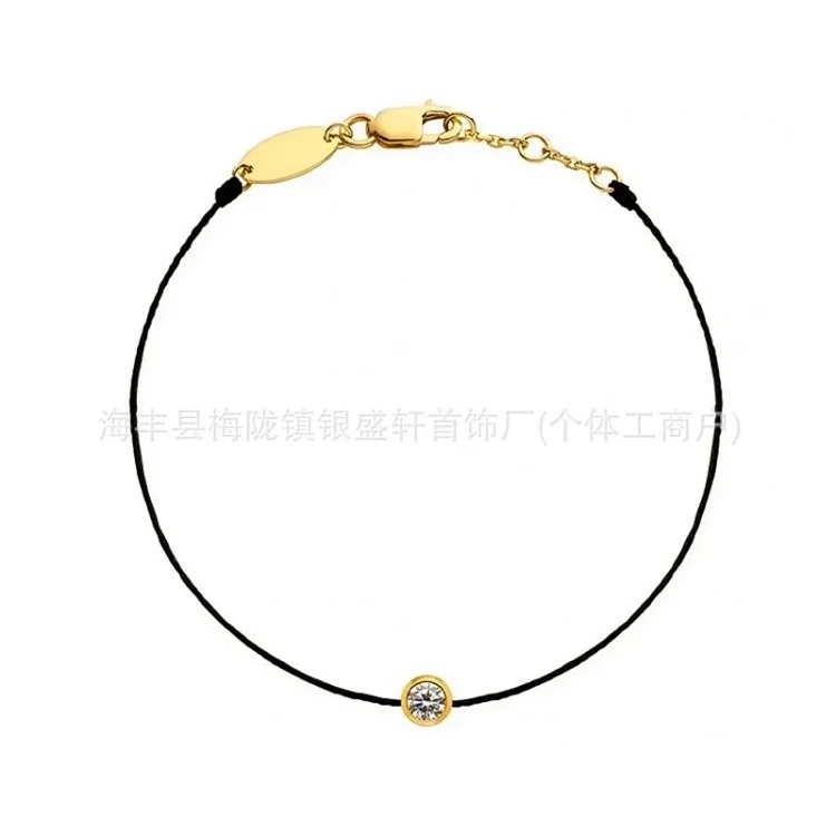 French 18K gold black rope bracelet for women with design sense of single round diamond, natal year of dragon, red rope bracelet, limited edition for year of dragon