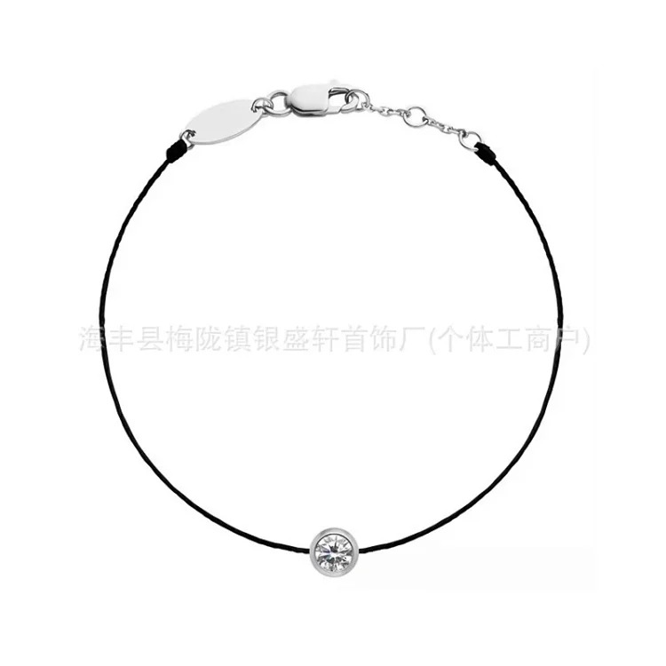 French 18K gold black rope bracelet for women with design sense of single round diamond, natal year of dragon, red rope bracelet, limited edition for year of dragon