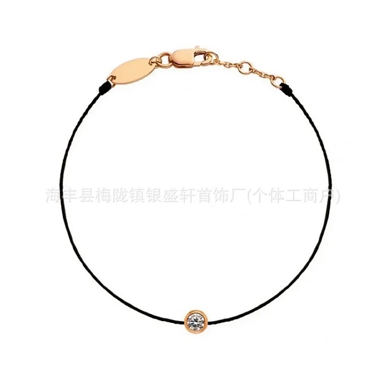 French 18K gold black rope bracelet for women with design sense of single round diamond, natal year of dragon, red rope bracelet, limited edition for year of dragon