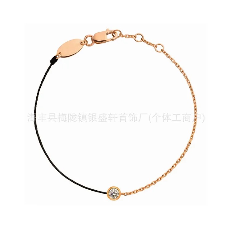 French 18K gold black rope bracelet for women with design sense of single round diamond, natal year of dragon, red rope bracelet, limited edition for year of dragon