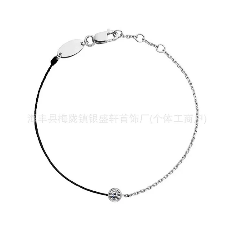 French 18K gold black rope bracelet for women with design sense of single round diamond, natal year of dragon, red rope bracelet, limited edition for year of dragon