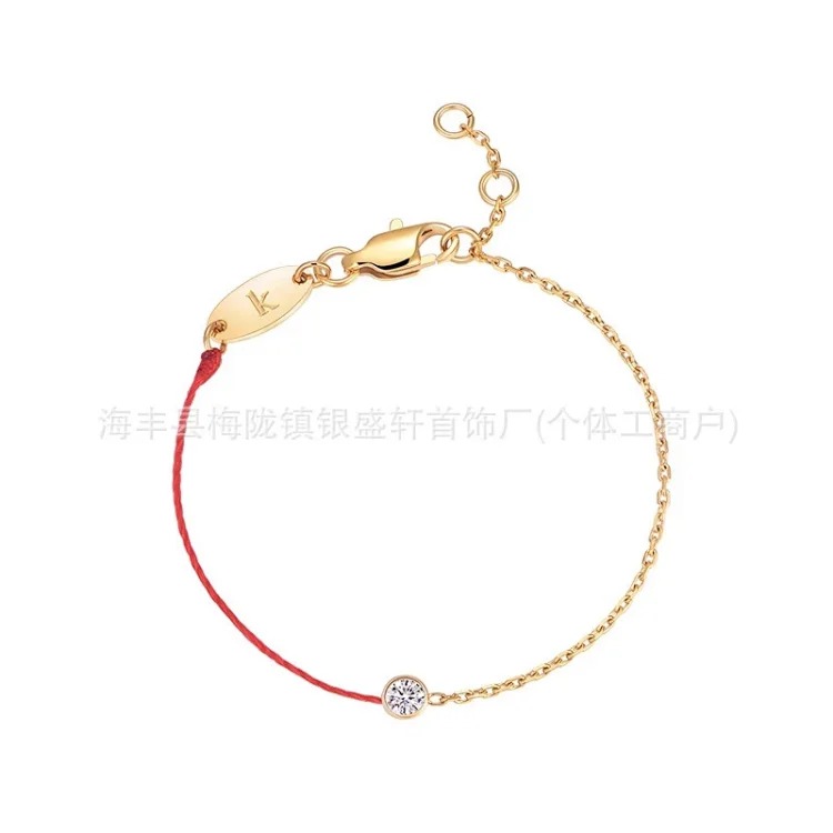 French 18K gold black rope bracelet for women with design sense of single round diamond, natal year of dragon, red rope bracelet, limited edition for year of dragon