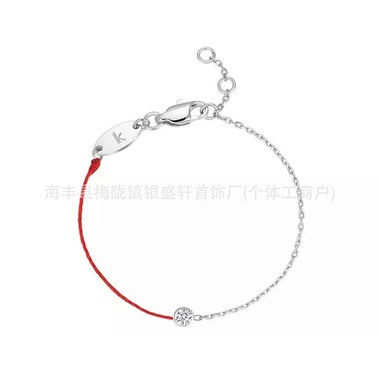 French 18K gold black rope bracelet for women with design sense of single round diamond, natal year of dragon, red rope bracelet, limited edition for year of dragon